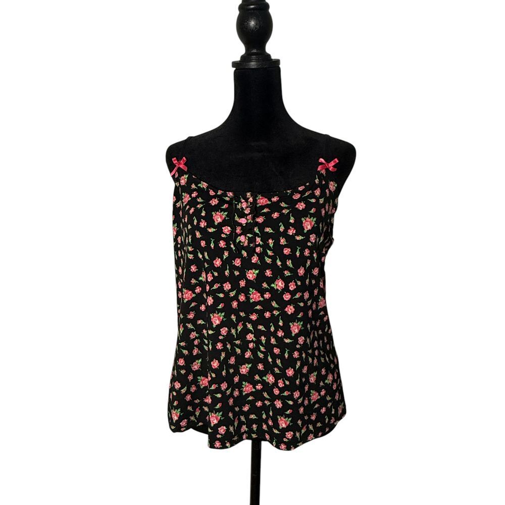 Betsey Johnson‎ Rosebud Print Pajama Top Size S Black Pink Coquette Fairy
